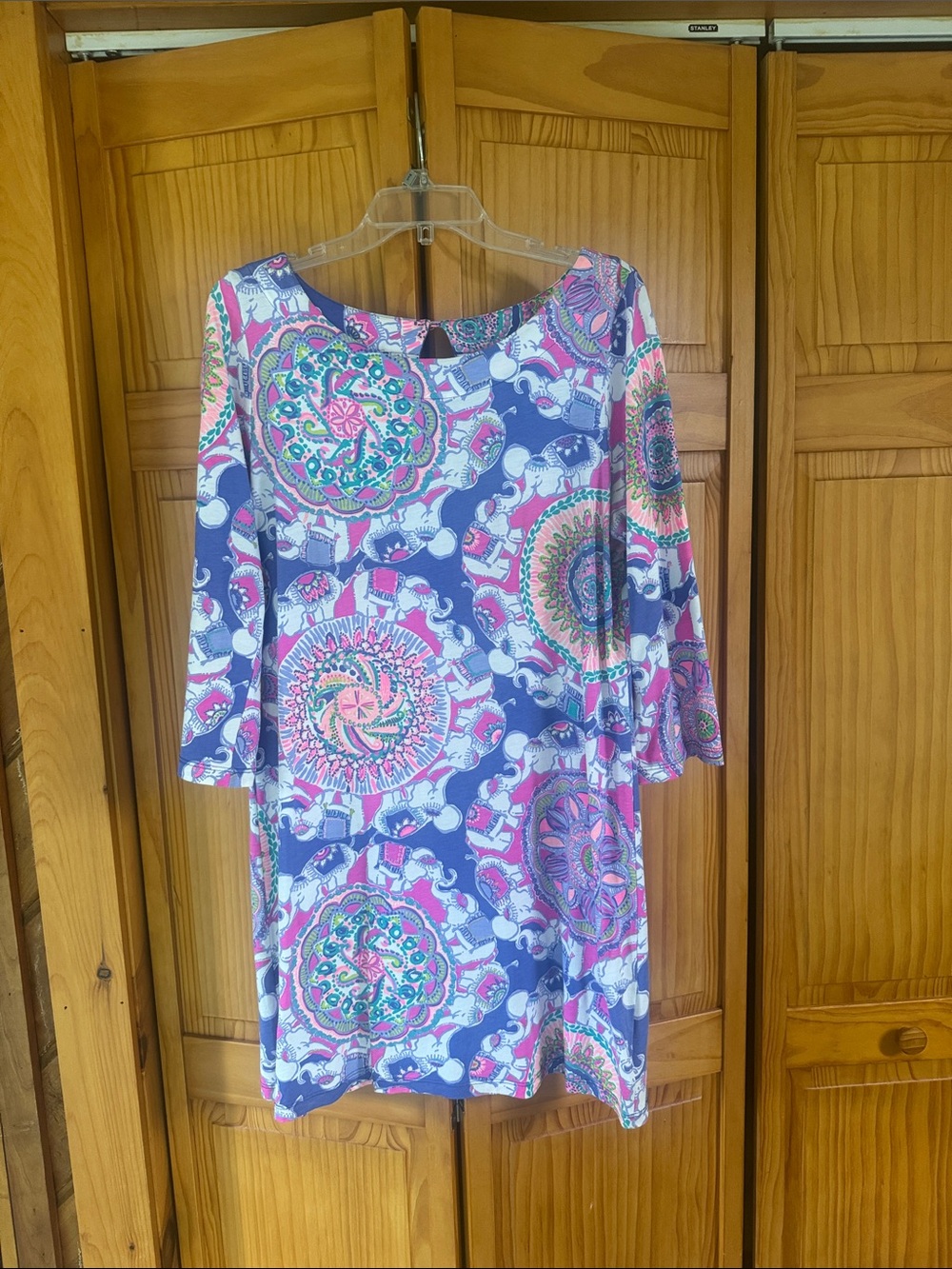 3/4 Sleeve Lilly Pulitzer Bay Dress Pink, Purple, Green elephant  Print